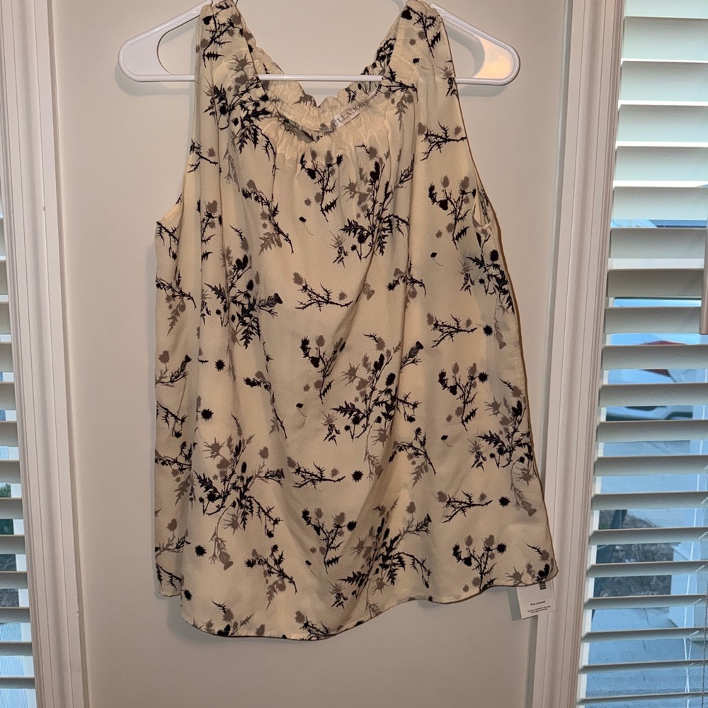 Ulla Johnson Cream and Black Floral Silk Blouse